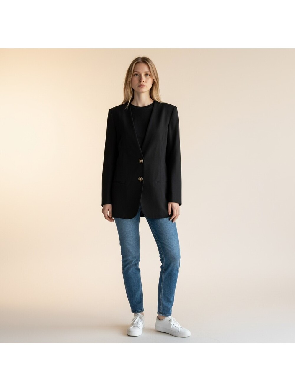 New Jaclyn Smith Blazer Women 12 Black Button Up V-Neck Long Sleeve Career
